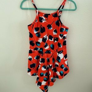 Red floral peplum top, 1X